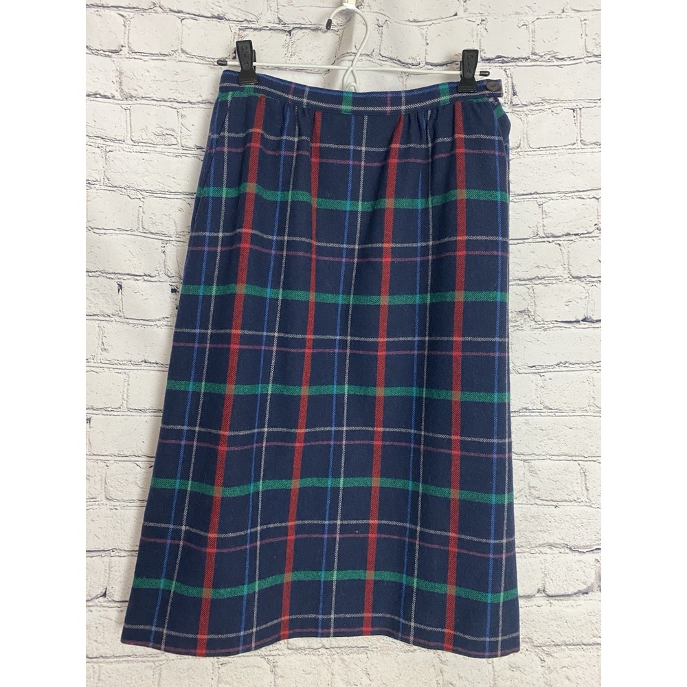 Vintage Pendleton Plaid  Wool Skirt Blue Red Green Pink 8 Clueless Office